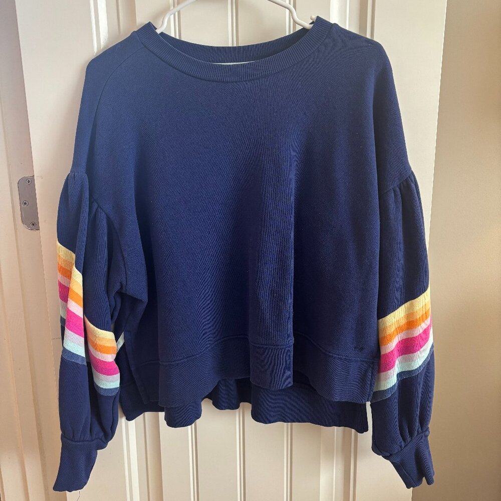 Cabana by Crown & Ivy Navy Rainbow Striped Pullover